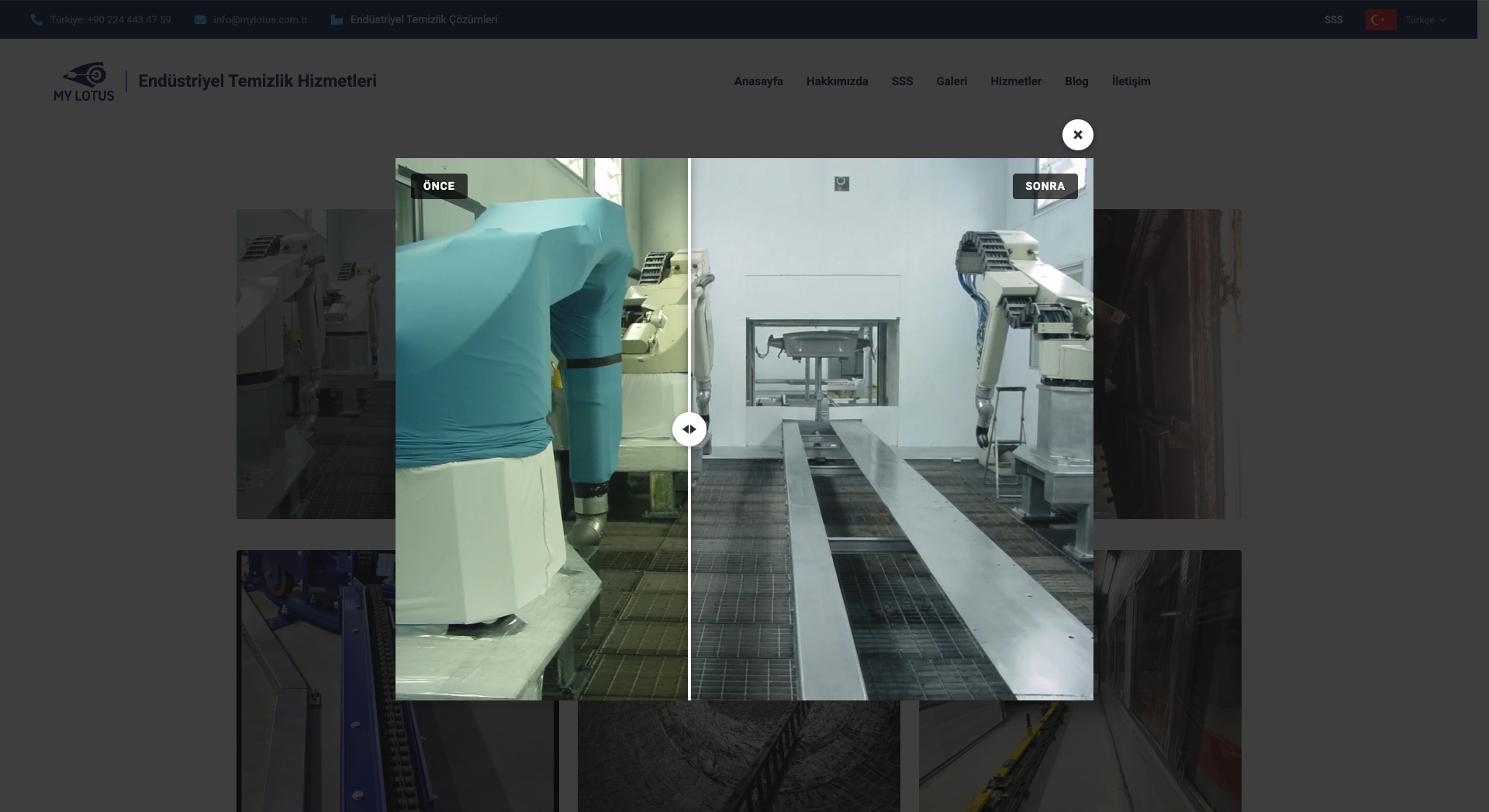 MyLotus — before/after split image of an industrial machine cleaning result